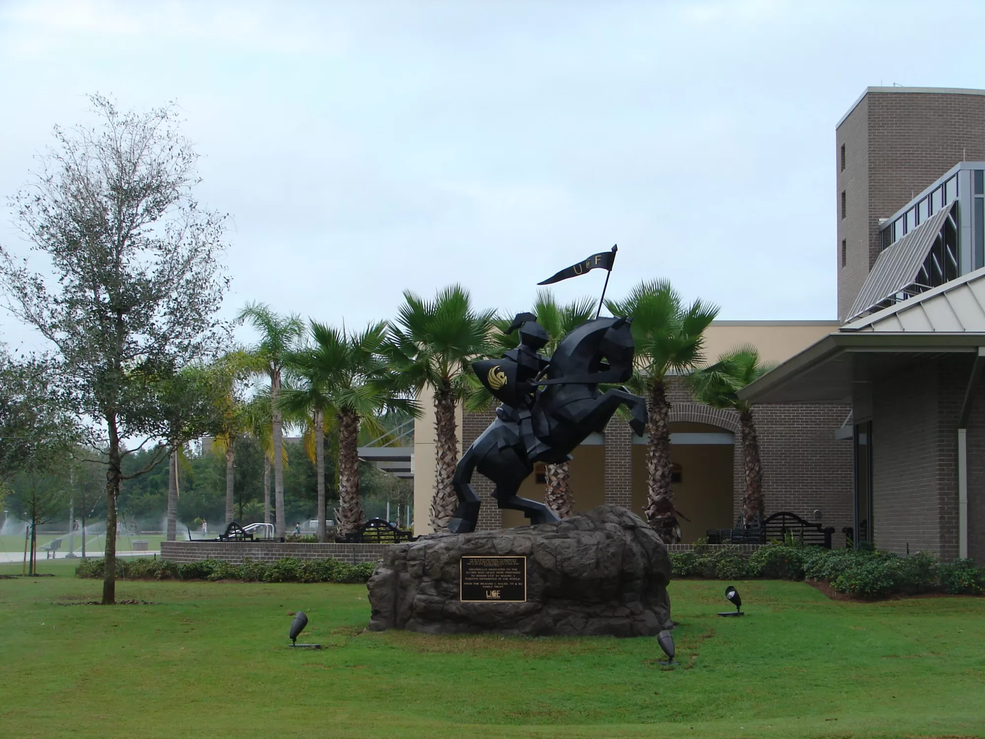 Bronze monumental statue of knight on horse at UCF