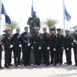bronze statue of a firefighter