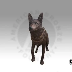 Fine art life size bronze animal sculpture of a dog walking