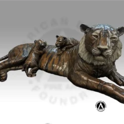 large bronze sculpture of tiger and cubs