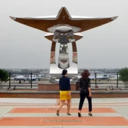 stainless steel statue of a airplane