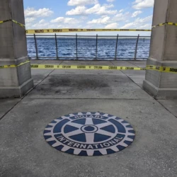 International Rotary CLub bronze plaque by lake
