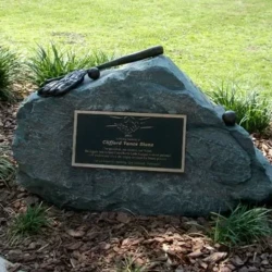 bronze-plaque-monument with glove and baseballs
