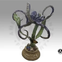 Bronze sealife sculpture of a octopus on kelp with coral and Fish